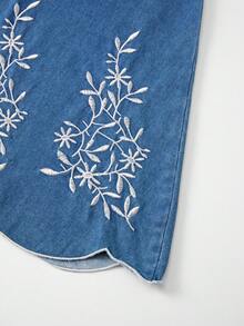 GlowEve Women's Embroidered Ruffle Hem Sleeveless Denim Dress - Medium Wash - View 8