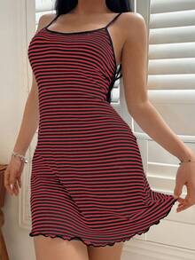 ZzzCrew Women's Classic Striped Minimalist Nightgown - black red - View 5