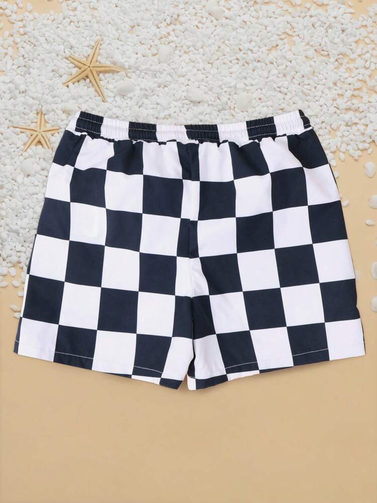 Checkered Swim Shorts With Elastic Waist
