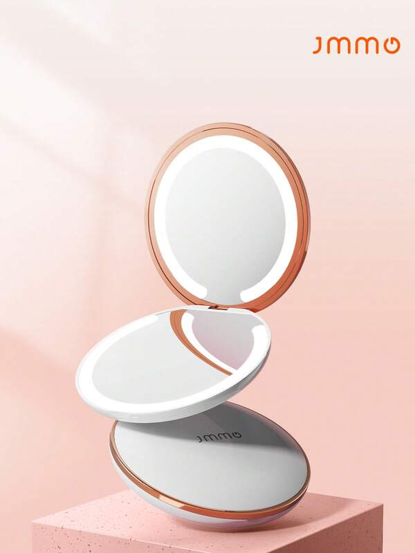 JMMO LED Lighted Makeup Mirror 1x/7x Magnification,Portable Rechargeable Foldable Lighted Travel Makeup Mirror,3 Color Lights,Simple And Easy To Carry For Handbags Purses Pockets Gifts For Girls