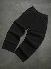 Manfinity EMRG 男士印花抽绳腰休闲宽松运动裤 - 黑色 - 查看 5