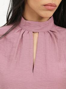 KSTM Women's Sleeveless Mock Neck Tank Top With Front Keyhole Cutout Detail And Back Gathered Design For Spring Summer - Dusty Purple - View 6
