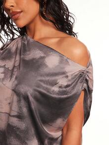 Radiana Women's Summer Tie-Dye Print Asymmetrical Neck Ruched Bodycon Mini Dress - Multicolor - View 9