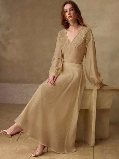 MOTF PREMIUM NEW ARRIVAL SPRING/SUMMER BEIGE UMBRELLA SKIRT, PASTORAL STYLE VERSATILE COMMUTER SKIRT FOR WOMEN