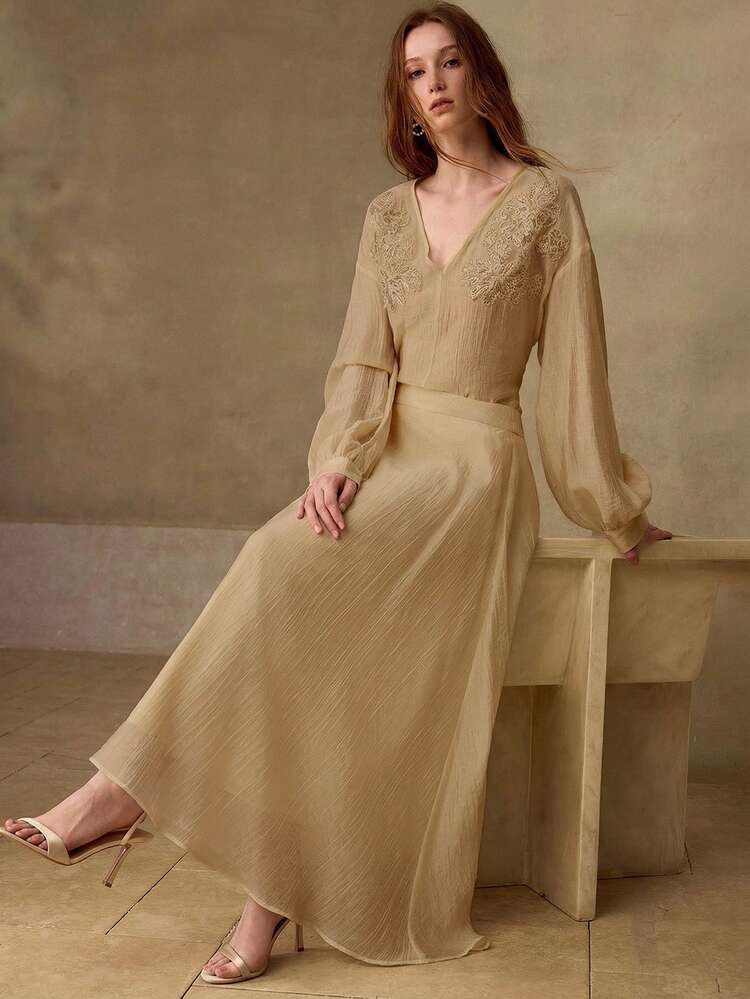 NEW ARRIVAL SPRING/SUMMER BEIGE UMBRELLA SKIRT, PASTORAL STYLE VERSATILE COMMUTER SKIRT FOR WOMEN