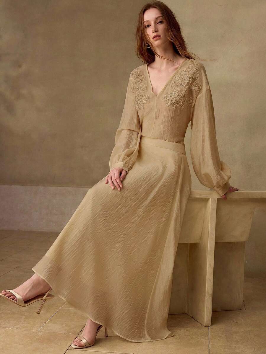 MOTF PREMIUM NEW ARRIVAL SPRING/SUMMER BEIGE UMBRELLA SKIRT, PASTORAL STYLE VERSATILE COMMUTER SKIRT FOR WOMEN - Khaki - View 1