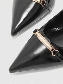 CUCCOO BIZCHIC Tacones altos versátiles de tacón fino y correa trasera con botones, elegantes para la oficina - Negro - Ver 5