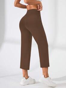 SHEIN Sports Pantalones de chándal de unicolor versátiles y casuales - Café integral - Ver 2