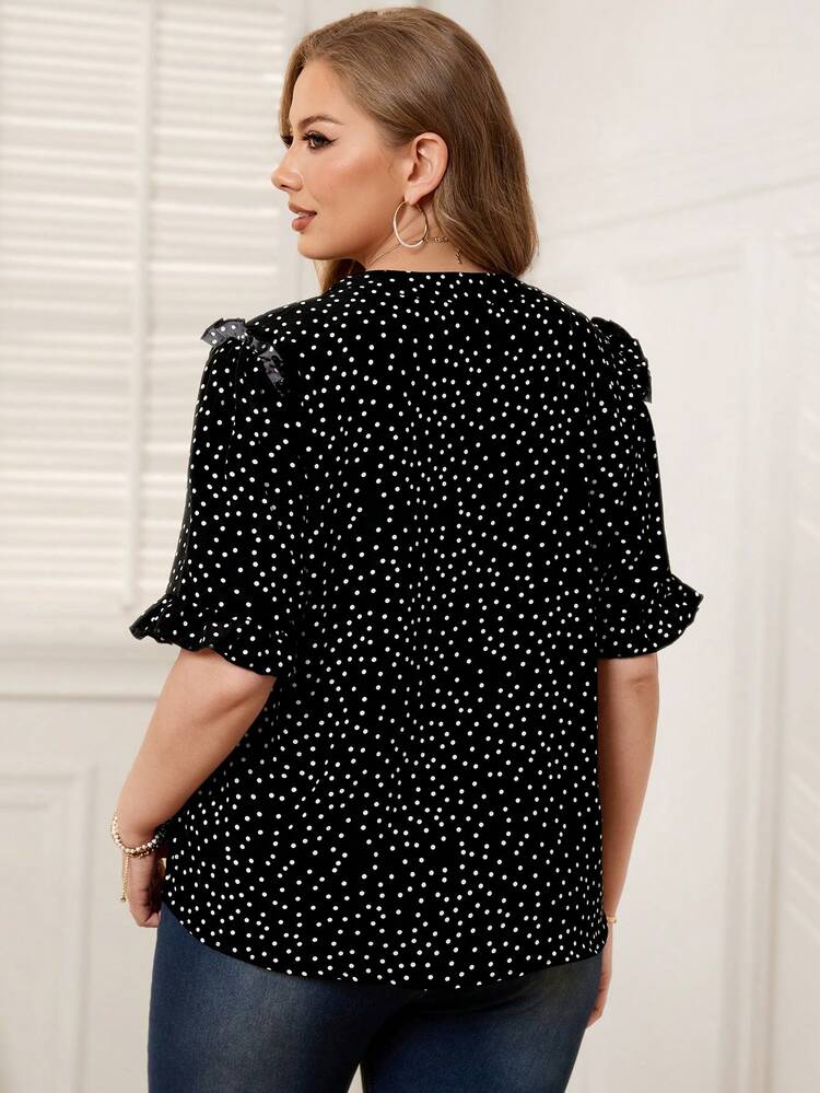 Valentine's Day Red Polka Dot Printed Plus Size Women Shirt Summer
