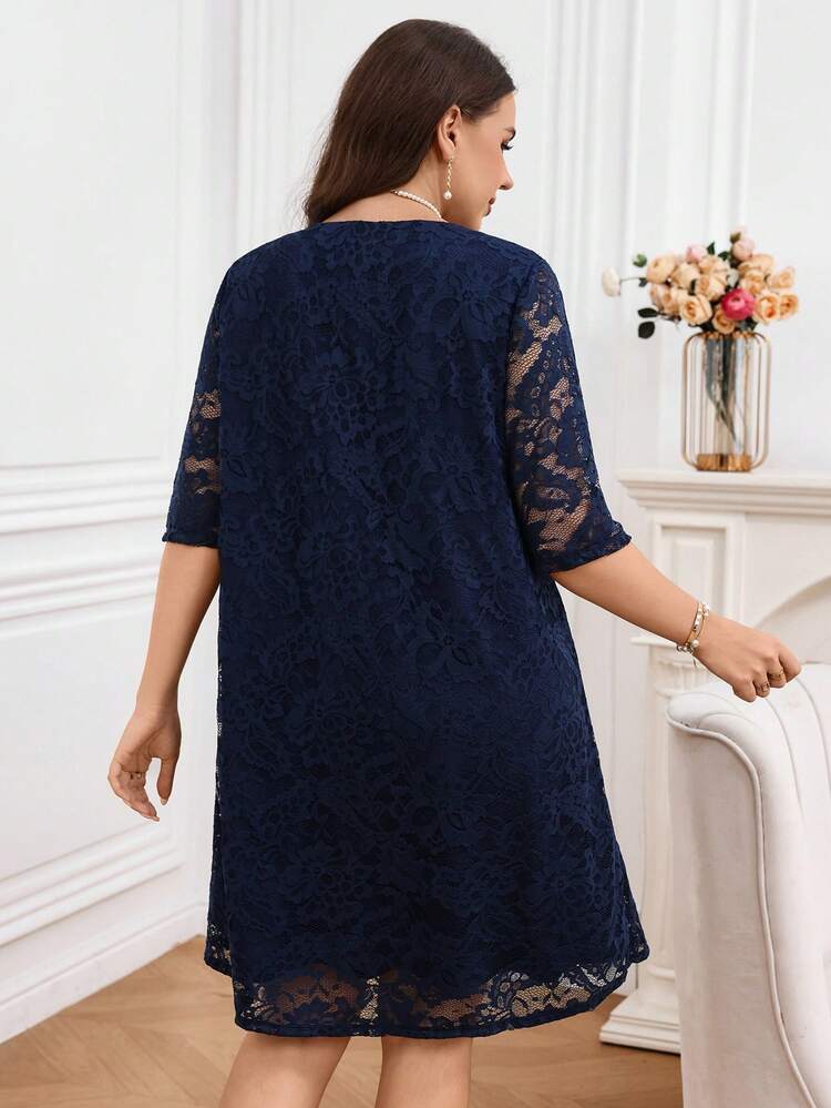 Plus Size Women Elegant Solid Color Lace Midi Dress Zanea Dress For Woman Zanzea Dress For Women Plus Size Lace Dress For Women Elegant,Wedding Party Dress Ladys Dresses