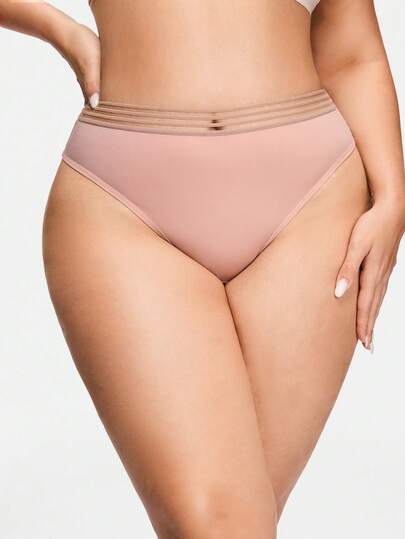 SHAPORA 1件装女士加大码简约舒适丁字裤，米色