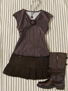 Áo thun mùa hè dáng casual in chấm bi cho bé gái, có vòng trang trí. - màu nâu - Xem 1