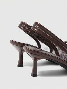 Sleekvia 女士尖头细高跟猫跟后跟带镂空透气蝴蝶结网眼通勤工作鞋 女士高跟鞋 - 棕色豹紋 - 查看 7