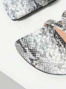 Mnmlis 女士高跟凉鞋 春夏新款 时尚现代性感蛇纹PU交叉带单字扣 女士晚宴礼服细高跟凉鞋 - 黑與白 - 查看 4