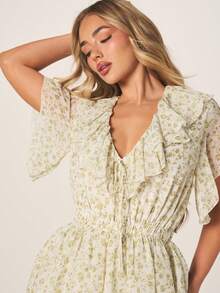 MISSGUIDED Women's Floral Print Short Sleeve V Neck Elastic Waist Ruffle Tiered Mini Dress Summer Boho Casual Day Dress - Multicolor - View 5
