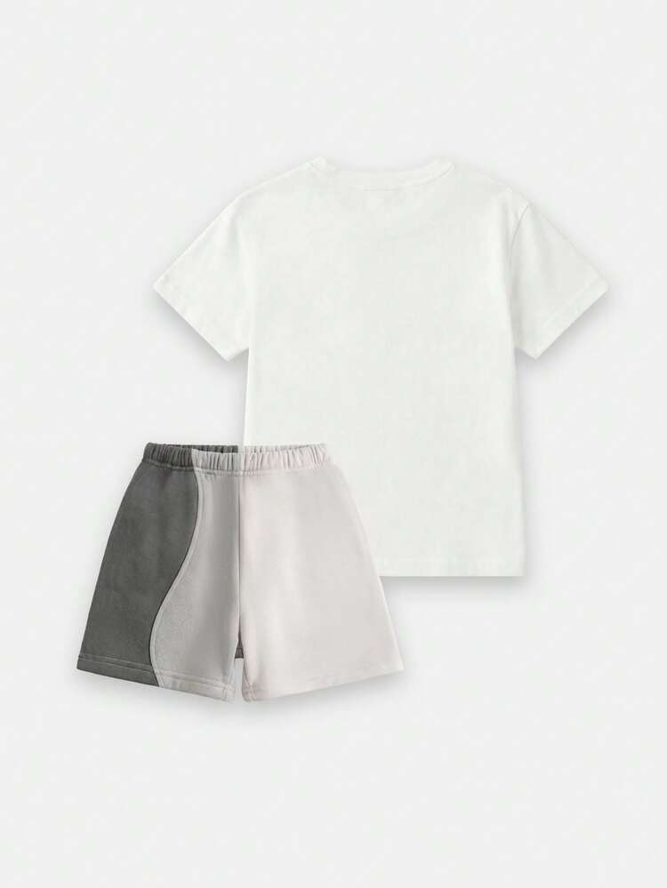 Crew Neck Tee With Sweat Shorts Set