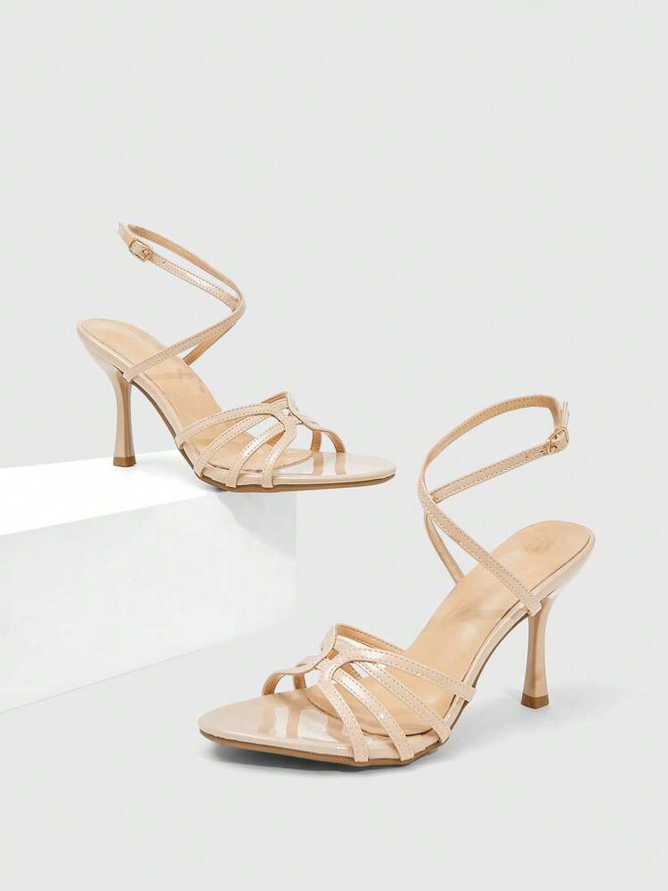 CUCCOO SZL Women Shoes Spring And Summer New Apricot Round Toe Thin High Heel Thin Strip With Ankle Strap Women's High Heel Sandals Fashionable Comfortable Versatile Sexy Party Women's Sandals Women's Shoes Spring Shoes
