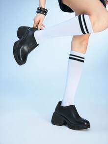 Sugerpunk Women's Heeled Sandals - Ankle Boots For Petite, Thick Sole Loafers, Suede Leather Pumps, Black Closed Toe Chunky Heels - Black - View 4