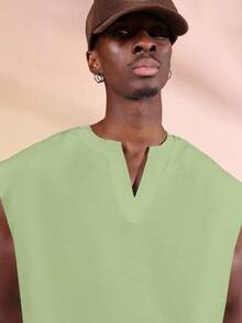 SUMWON 男士修身浅绿色无袖背心，V领设计，夏季休闲宽松版型衬衫 - 薄荷綠 - 查看 3