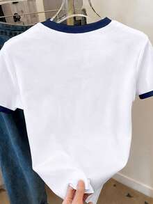 Áo thun croptop cho bé gái với họa tiết cờ Mỹ kiểu cổ điển, cổ tròn, tay ngắn, kiểu dáng thoải mái, thích hợp mặc hàng ngày cho thanh thiếu niên và bé gái. - Nhiều màu - Xem 2