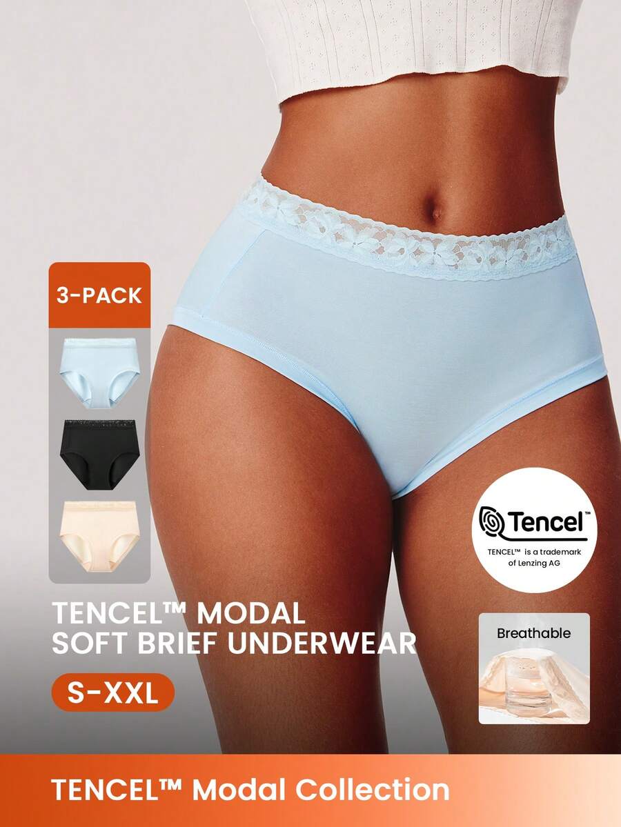 LUVLETTE 3-Pack High Rise TENCEL™ Modal Basic Briefs Airy Women Underwear Panties Set - Multicolor - View 1