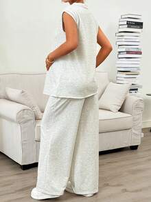 SHEIN 孕妇休闲背心和裤子两件套，夏季 - 灰色 - 查看 2