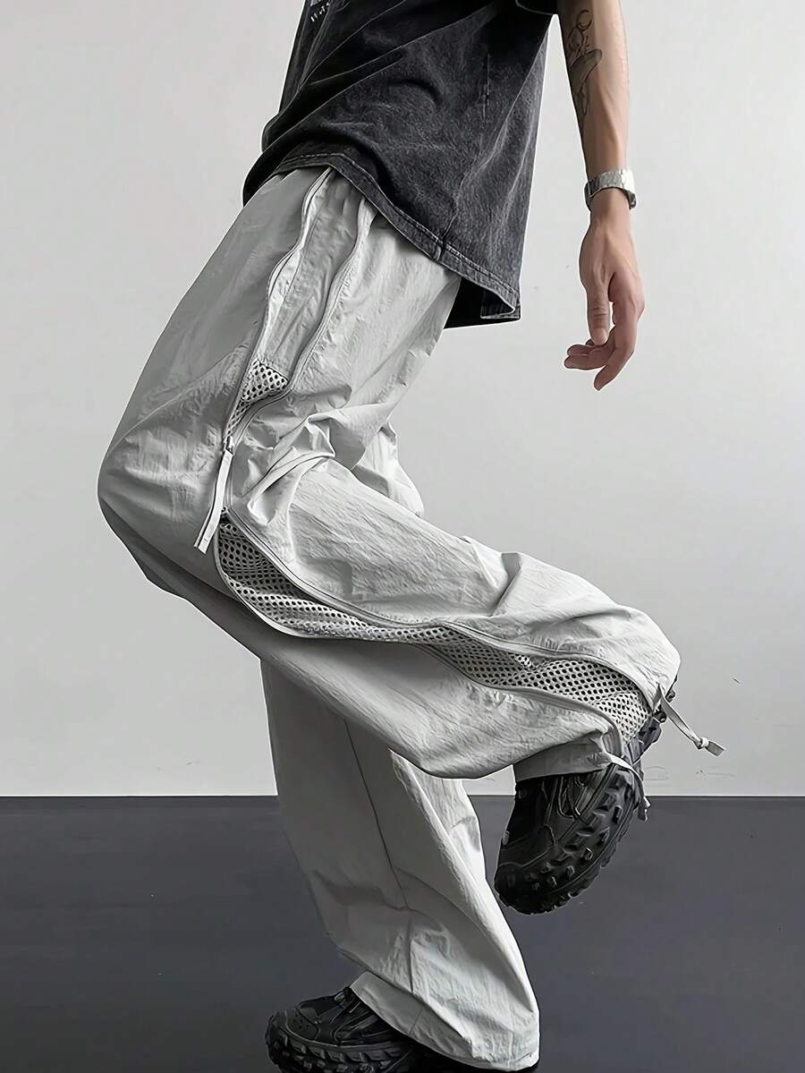 Manfinity Hypemode Pantalones casuales versátiles para hombres con parches y cremallera lateral calada - Gris - Ver 1