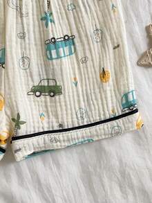 Bộ 2 món đồ ngủ tay ngắn in hình xe hoạt hình cho bé trai sơ sinh/trẻ nhỏ, 100% cotton. - Màu be - Xem 6