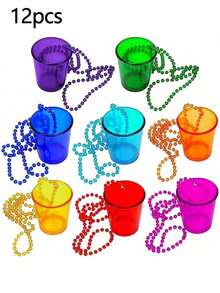 6/12pcs Transparent Beaded Chain Cup Necklaces - Suitable For Singles' Party, Beer Festival, Carnival, Halloween And Etc. - Plastic Wine Glasses, For Party Supplies And Gifts, Novelty Items, Party Decorations, Party Essentials, Thick & Durable, Reusable, Applicable For Birthday Decoration, Halloween Costume, Role Playing, Photobooth, Wedding Decoration, Bachelorette Party, Graduation, Hawaiian Party And So On. - multicolor - View 11