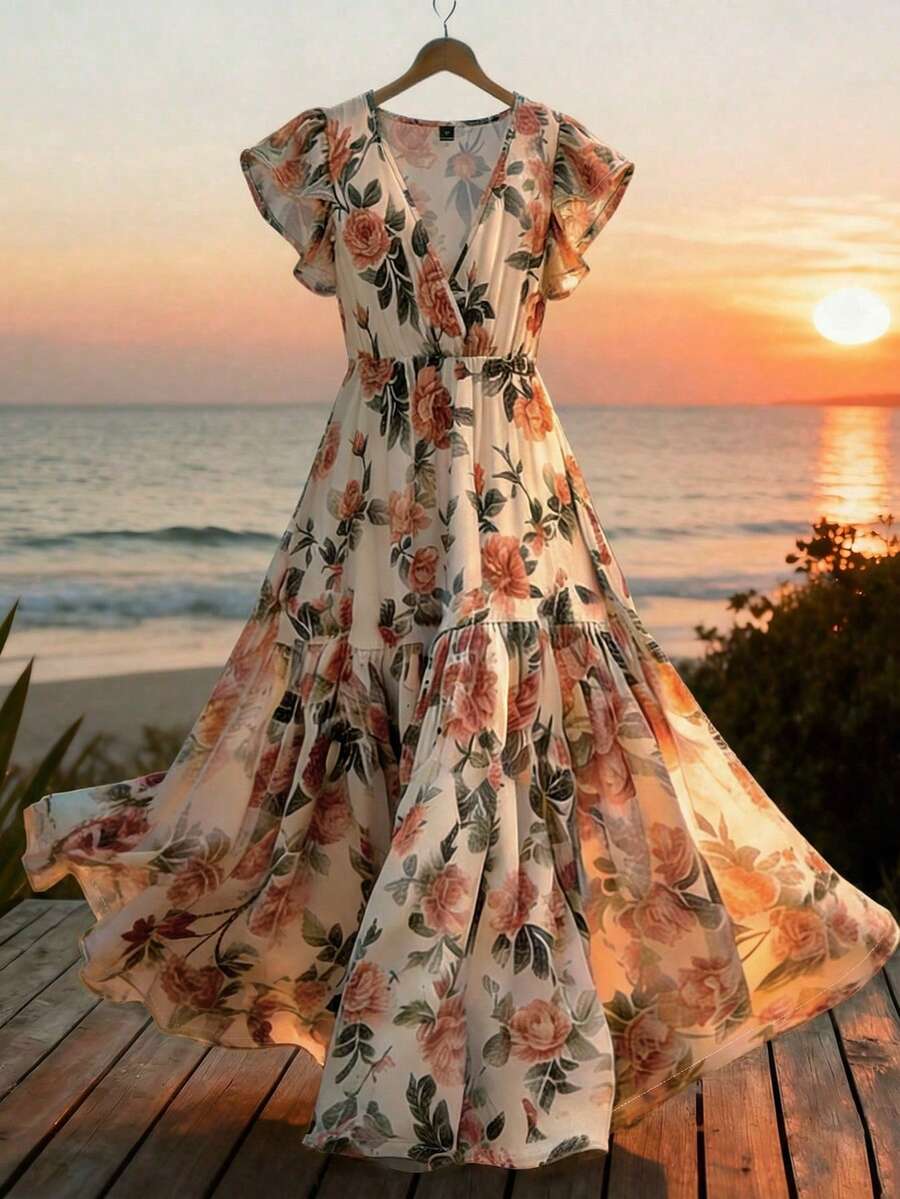 GlowEve 优雅夏季度假长裙，女士编织印花 - 粉色 - 查看 1