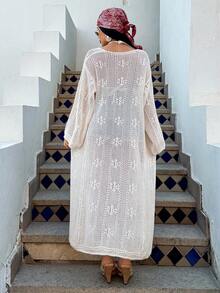 EURMUSE Hollow Out Beachwear Cover Up Kimono - Apricot - View 7