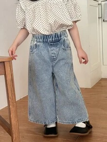 DAZY Jeans amples et décontractés style coréen pour bébés filles - Bleu ciel - Voir 6