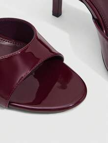 CUCCOO SZL Sandali con tacco alto da donna in materiale PU a specchio, punta tonda e punta aperta, tacco alto 9 cm, eleganti tacchi a spillo da donna, facili da indossare dopo lo slip-on, tacchi alti color albicocca, tacco a gattino, scarpe da sera eleganti, adatte per uso quotidiano/festa/San Valentino/Capodanno cinese/Ringraziamento/festa/ufficio/abbigliamento esterno - Borgogna.. - Visualizzare 5