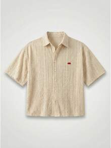 NEON BLANC Áo sơ mi nam tay ngắn, dáng rộng, chất liệu jacquard, kiểu vai rớt, màu be. - Màu be - Xem 2