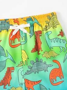 SHEIN Shorts de baño con estampado de dinosaurio de gradiente de color para niño - Multicolor - View 5