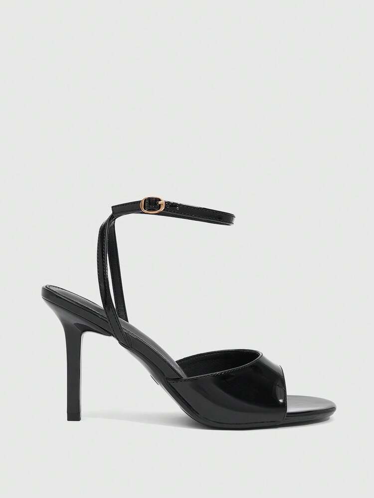 CUCCOO SZL Women's High-Heeled Sandals Round Toe 9CM Women's Elegant Thin-Heeled High-Heeled Shoes Adjustable Cross-Strap Buckle Easy To Wear, Mirror PU Material Black High-Heeled Shoes, Kitten-Heeled Dinner Shoes, Fashionable And Versatile, Suitable For Daily/Parties/Valentine's Day Dating/Spring Festival Thanksgiving Party Party/Commuter Office/Outer Wear Women's Shoes Prom Heels