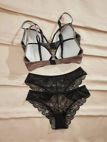 Charlaine Women's Romantic Contrast Lace Bra And Panty Set With Underwire - Multicolor - View 8