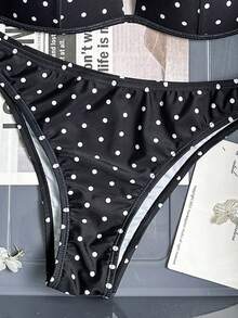 Swim Vcay Bộ bikini hai mảnh dành cho nữ, họa tiết chấm bi nhiệt đới, hoa văn, kiểu cổ yếm, buộc dây eo, quần dài và dây buộc bên hông, thích hợp cho đi biển, nghỉ mát, dự tiệc. - Nhiều màu - Xem 3