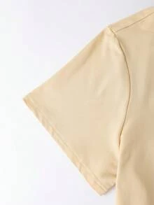 EMERY ROSE 女士时尚纽约字母印花圆领短袖T恤 - 杏色 - 查看 5