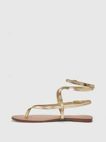 CUCCOO BIZCHIC Giày sandal quai ngang đính đá mũi vuông cho nữ, thích hợp làm quà Giáng sinh - Vàng - Xem 5