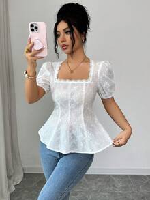 Modelyn 优雅刺绣花卉饰边女士衬衫 - 白色 - 查看 7