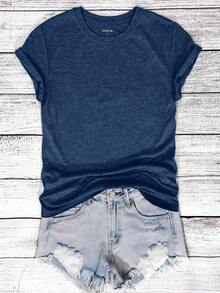EMERY ROSE Women's Round Neck Short Sleeve Casual Fashion Regular T-Shirt - Navy Blue - View 1