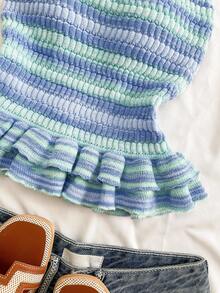 GlowEve Elegant Fitted Ombre Textured Knit Camisole Top For Women, Spring/Summer - Blue - View 7