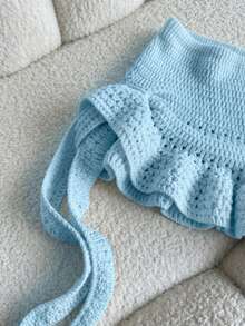 Elamini Women's Red Skirt, Fashionable Summer Beach Outfit, Low-Waist Hollow-Out Ruffled Mini Skirt, Versatile Sweet Vacation Style - Baby Blue - View 5