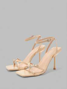 Maija Women's Fashion Diamond Buckle Square Toe High Heel Strap Sandals - Apricot - View 2