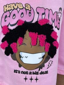 Ngobest Haus Ngobest Haus Men Drawstring Waist Pocket Shorts With Letter And Cartoon Print Summer Baggy Pattern Graffiti Plain Going Out - Pink - View 5