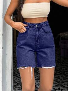 EURMUSE 100%Cotton Rigid, Back Label And Washing Detailed Short - Dark Wash - View 3