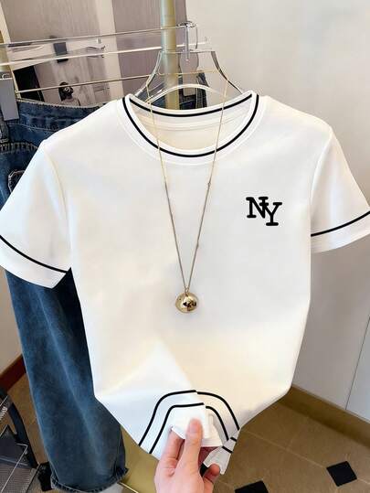 Resyla Women's Regular Fit T-Shirt, Minimalist Letter Print Design, Casual Versatile Summer Outdoor Top, Elegant Graphic, Suitable For Daily Wear, Outdoor, Shopping, Travel