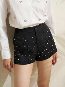 Airaco Quần short nữ đính cườm trang trí, thích hợp cho mùa hè. - màu đen - Xem 4