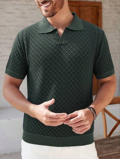 Manfinity Homme 男士纯色 Polo 领短袖休闲针织上衣